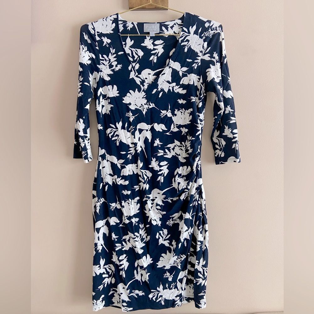 Pure Collection Navy and White Floral V-Neck Dress